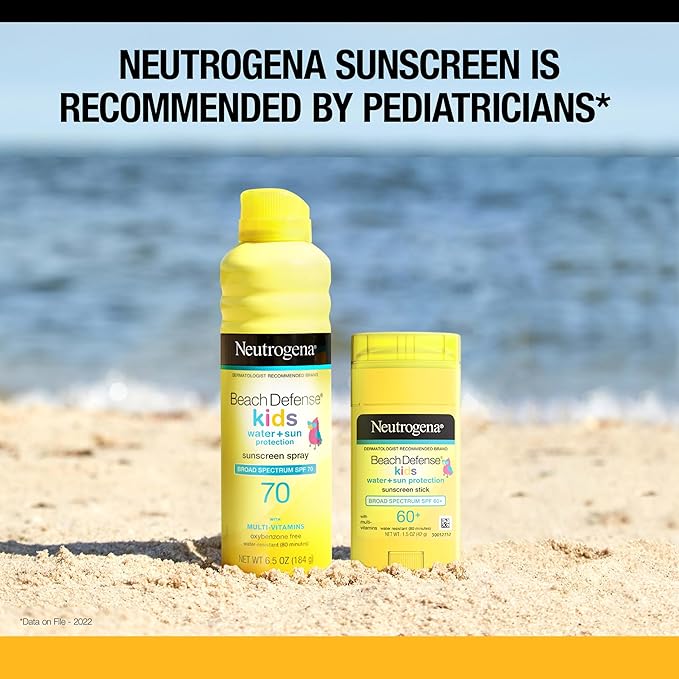 Neutrogena Beach Defense Kids Sunscreen Stick SPF 60+, Hawaii Reef Act 104 Compliant, Octinoxate & Oxybenzone Free, Sunscreen for Face & Body, Travel Size Sun Protection, 1.5 oz