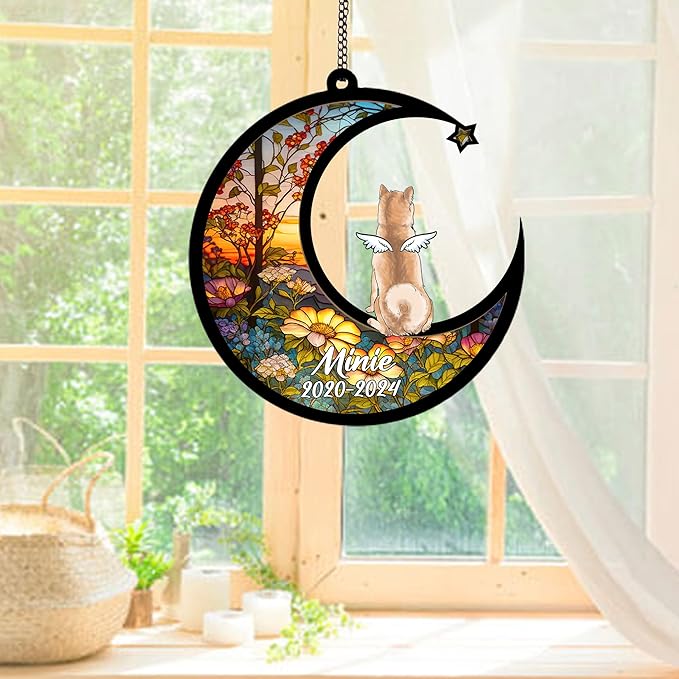 Personalized Akita (Red) Sun Catcher, Dog Memorial Gifts, Custom Akita (Red) with Wings Ornament Christmas Tree, Loss of Dog Sympathy Gift Memorial Suncatchers