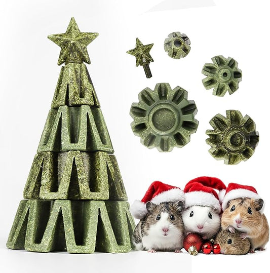 TEEWY Christmas Tree Guinea Pig Toys, Natural Vegetables, Fruits and Timothy, Hamster Chew Toys for Teeth, Guinea Pig Toys Enrichment, Small Animal Chew Toys for Chinchilla, Hamster, Rat, Gerbil