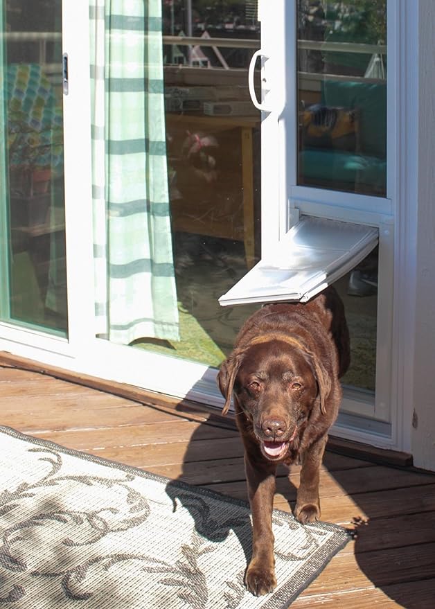 Endura Flap Pet Door for Vinyl Sliding Glass Doors | Dual-Flap Extreme Weather Design | Insulated, Energy-Efficient Dog Door with Locking Security | White, Medium Flap, 93.25"-96.25" Slider Height