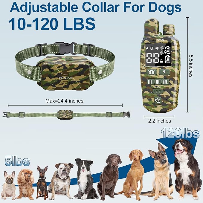 Shock Collar for Dogs, Dog Training Collar, 4500 FT Bark Collar Rechargeable Electric Collar with Recording & Calling & Vibration & Shock for All Breeds (Camouflage)