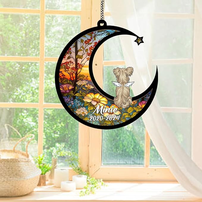 Personalized Yorkshire Terrier (Cream) Sun Catcher, Dog Memorial Gifts, Custom Yorkshire Terrier (Cream) with Wings Ornament Christmas Tree, Loss of Dog Sympathy Gift Memorial Suncatchers