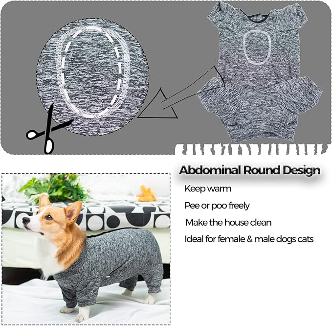 Dog Surgery Recovery Suit, Puppy Cat Onesie for Shedding Skin Disease Wound Protection, Medical Pet Surgical Suit w/Long Sleeve, Dog Pajamas (Black Grey, Large)