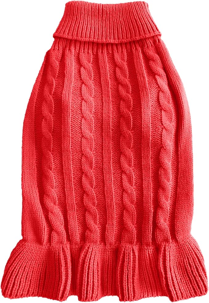CHBORCHICEN Small Dog Sweaters Knitted Pet Cat Warm Dog Sweatshirt Winter Clothes Kitten Puppy Sweater (XS, Dress-Red)