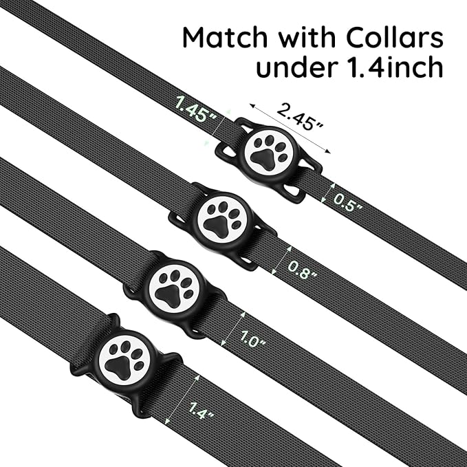 for Airtag Dog Collar Holder, Dog Airtag Holder Waterproof, Lightweight & Soft Silicone Air Tag Case for Pet Collars, Works with Multiple Tracker Tag Products (Black, 1 Pack)