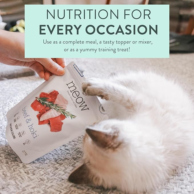 The New Zealand Natural Pet Food Co. Meow Freeze Dried Cat Food - Beef & Hoki Recipe, High Protein, Meals & Toppers, Dry Cat Food,1.76 oz