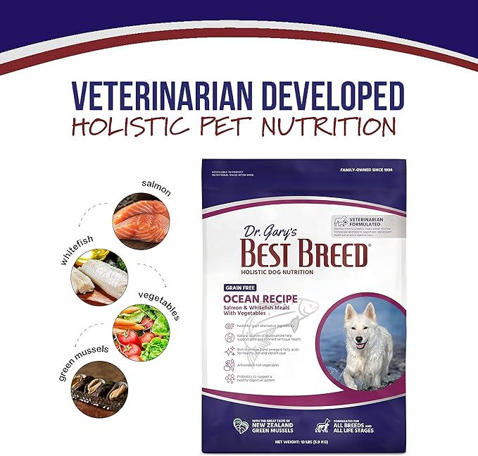 Dr. Gary's Best Breed Grain Free Ocean Recipe Slow-Cooked in USA, Natural Dry Dog Food for All Breeds and Sizes, 4lbs.