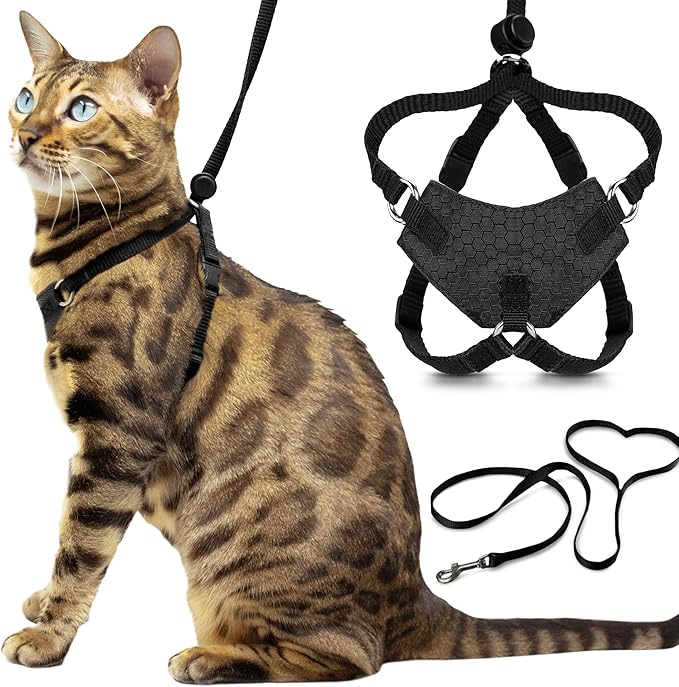 Houdini™ Escape Proof Cat Harness and Leash Set by OutdoorBengal – Black, Large Cat Harness for Walking Big Cats