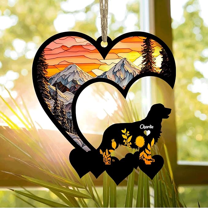 Lovely POD Golden Retriever Suncatcher Ornaments, Personalized Golden Retriever Memorial with Name, Dogs Loss Ornaments, Dog Remembrance Gift, Dog Memory Ornament, Loss of Dogs Sympathy Gifts