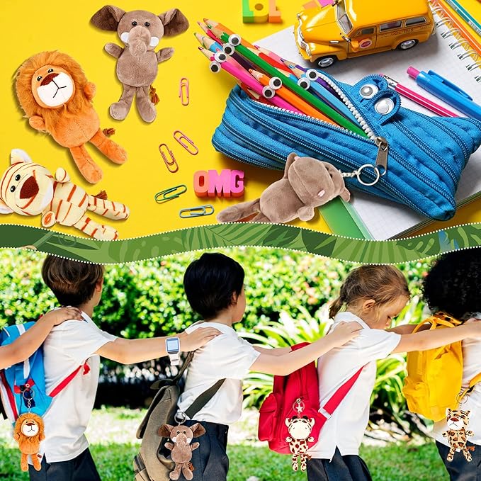 HyDren 18 Pcs Small Safari Stuffed Animals Bulk 4.8 Inch Jungle Animal Mini Plush Toy Lion Tiger Elephant Giraffe Leopard Monkey Figures for Summer, Baby Shower, Birthday Party(Cute Style)