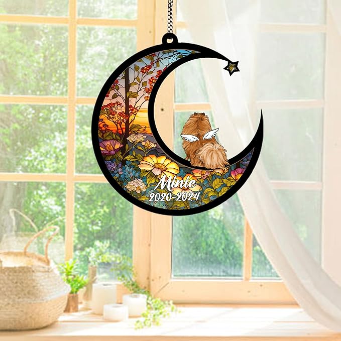 Personalized Pomeranian Sun Catcher, Dog Memorial Gifts, Custom Pomeranian with Wings Ornament Christmas Tree, Loss of Dog Sympathy Gift Memorial Suncatchers