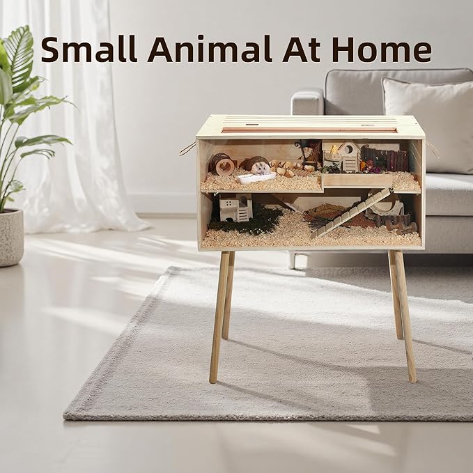 Pine Small Animals Houses&Habitats Chewproof, 40" Pine Guinea Pig Cage Hamster Cage for Small Animals (40" Large, High-Legged Stick)