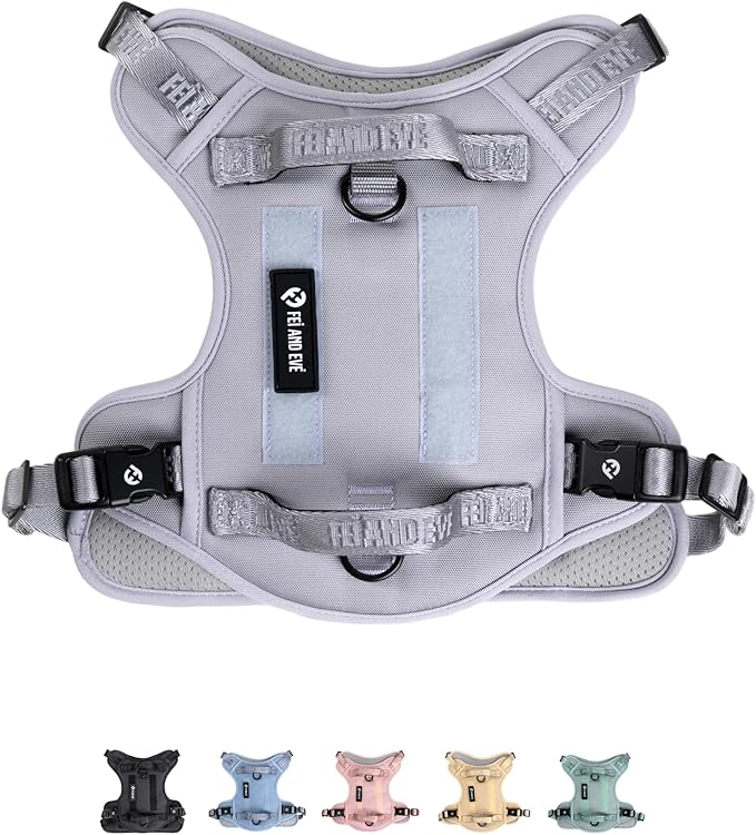 2025 New Edition, Fei & Eve Classic Dog Harness - Quick-Release Buckles | 3-Point No-Pull Control | Heavy-Duty 900D Nylon | Dual Safety Handles | Breathable Mesh | Adjustable Fit | Medium,Gray