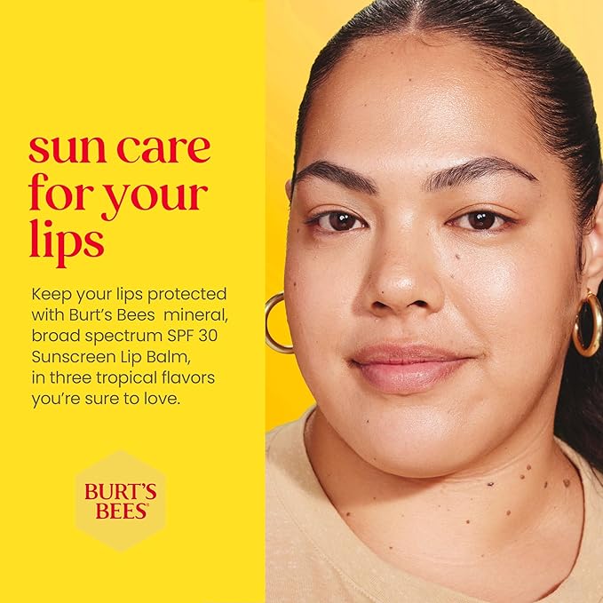 Burt’s Bees SPF 30 Lip Balm, Island Getaway - Coco Loco, Beaches & Cream, Tropic Like It's Hot, Water-Resistant Sun Care, Natural Origin Lip Treatment, 3 Tubes, 0.15 oz