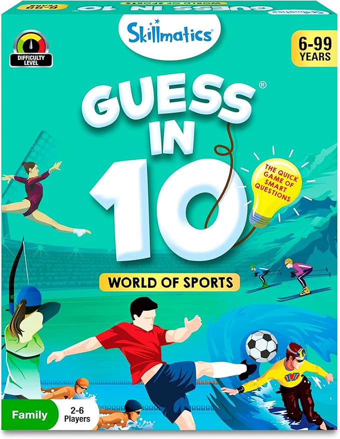 Skillmatics Guess in 10 Sports, Perfect for Boys, Girls, Kids, and Families Who Love Card Games, Toys, Travel Games, Gifts for Ages 6, 7, 8, 9 and Up