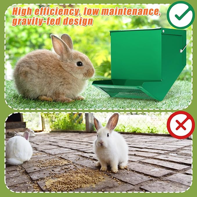 Maxcheck 4 Pcs Rabbit Feeder for Cages Small Animal Food Dispenser with Lid Metal Rabbit Feeders Outside for Guinea Pig(7.7 Inches,Green)
