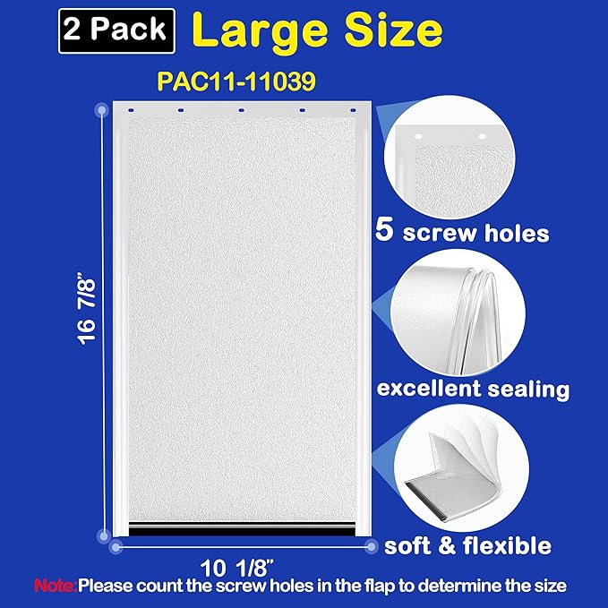 2 Pack Large Dog Door Replacement Flaps with Screws, Compatible with Petsafe Freedom Doggie Doors, PAC11-11039 10 1/8" X 16 7/8" Magnetic Closure, Weather Resistant Flexible (Frosted Transparent)