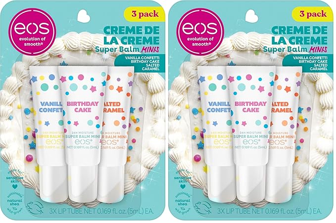 eos 24H Moisture Super Balm Minis- Crème de la Crème,Limited-Edition Lip Mask,Lip Mask,Made for Sensitive Skin,Shea Butter,Variety Pack,0.169 fl oz,3 Count (Pack of 2)