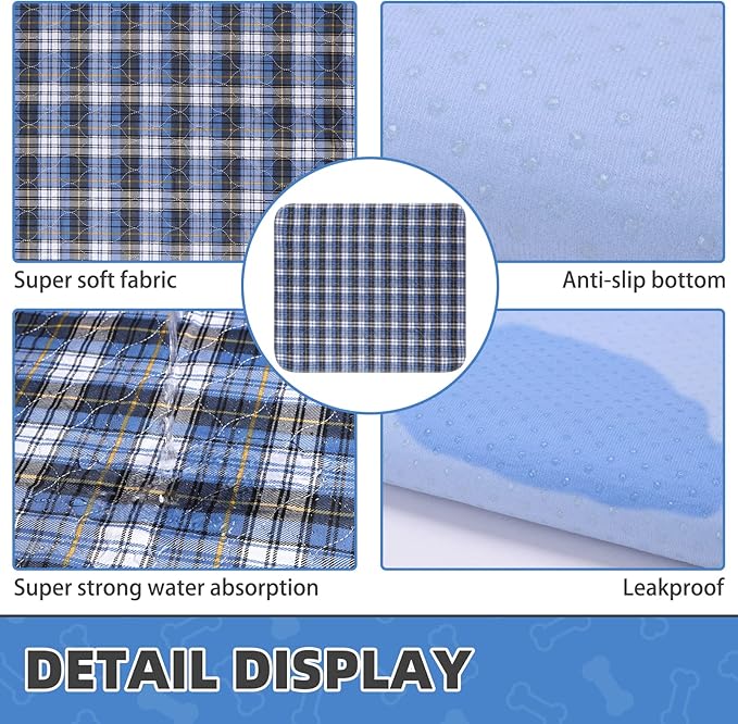 KOOLTAIL Washable Pee Pads for Dogs - Waterproof & Non-Slip Plaid Puppy Potty Training Pads, Reusable Whelping Pads, Dog Food Feeding Mat,Blue & Purple & Brown