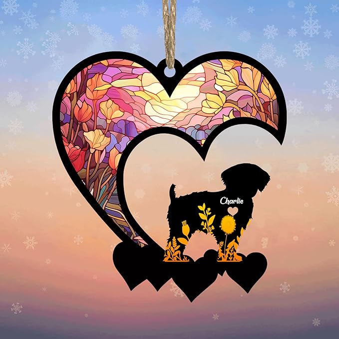 Lovely POD Yorkipoo Suncatcher Ornaments, Personalized Yorkipoo Memorial with Name, Dogs Loss Ornaments, Dog Remembrance Gift, Dog Memory Ornament, Loss of Dogs Sympathy Gifts