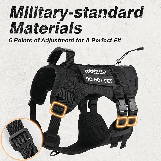 No Pull Tactical Dog Harness for Large Dogs, Escape Proof Molle Dog Vest Harness and Leash Set, Adjustable Military Service Dog Harness with Handle for Medium Large Dogs(Black, XL)