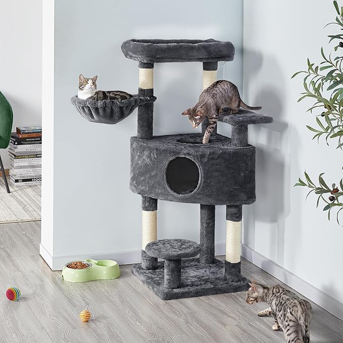 Yaheetech 46in Cat Tree for Indoor Cats, Cat Tower with Spacious Condos, Scratching Posts & Large Top Plush Perch, Cat Stand House Activity Tower for Cats Kittens