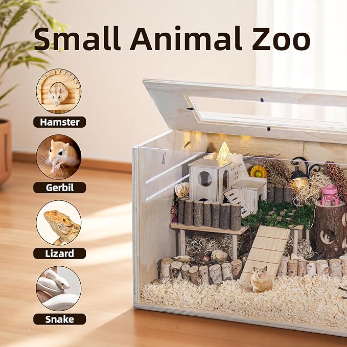 Hamster Cage Chewproof, 32" Wooden Guinea Pig Cage for Small Animals, Openable Top with Easy View Acrylic Panels for Hamster, Rabbit, Guinea Pig, Hedgehog(32" L x 15.7" W x 15.7" H)