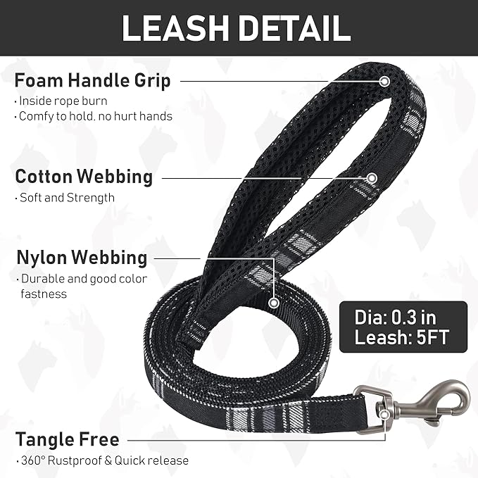 GAMUDA Small Dog Harness Collar and Leash Set, Step in No Chock No Pull Soft Mesh Adjustable Dog Vest Harnesses Plaid Reflective for Dogs Puppy Cats Kitten Rabbit (Black, M)