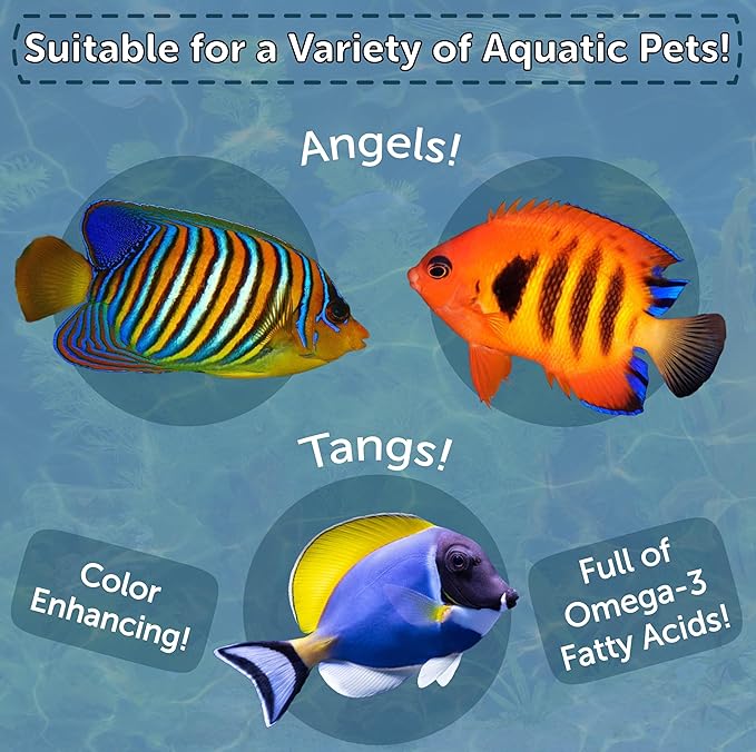 Aquatic Foods Inc. Premium Marine Fish Flakes with Algae, Seaweed and Nori for Clown Fish, Tangs, Butterflies, Angel Fish, 4-Type Wafer Mix & 12-Type Pellet Mix Included 7.0oz Canister
