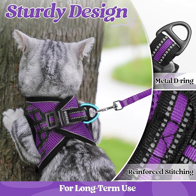 rabbitgoo Cat Harness and Leash Set for Walking Escape Proof, Adjustable Soft Kittens Vest with Reflective Strip for Cats, Comfortable Outdoor Vest, Purple, M