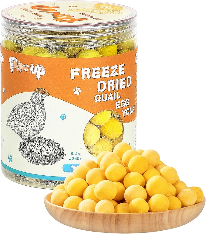 PAWUP Freeze Dried Cat & Dog Treats, Natural Quail Egg Yolk, Single Ingredient, High-Protein Pet Snacks for Skin & Coat Health, No Artificial Additives, 9.2 oz