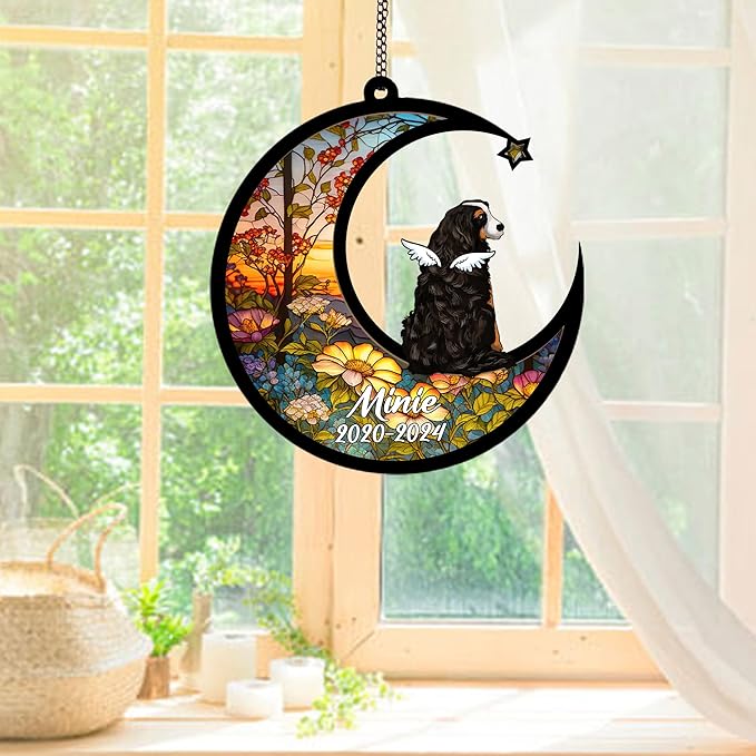 Personalized Bernese Mountain Sun Catcher, Dog Memorial Gifts, Custom Bernese Mountain with Wings Ornament Christmas Tree, Loss of Dog Sympathy Gift Memorial Suncatchers