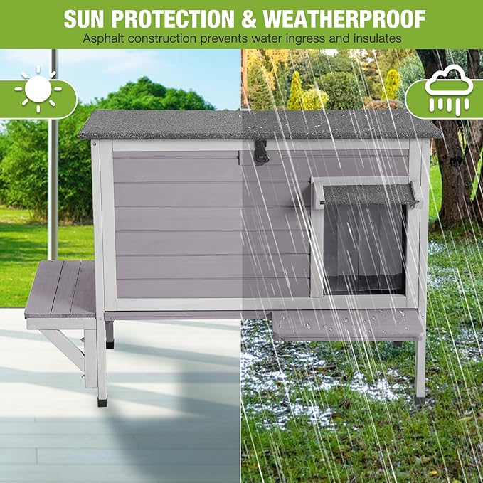 GUTINNEEN Large Heated Cat House Outdoor Insulated Cat House Weatherproof Feral Cat Shelter with Thermostat-Controlled Heating Pad, 6-Sided Thermal Liner for 1-4 Feral Stray Barn Cats, 33.5" L