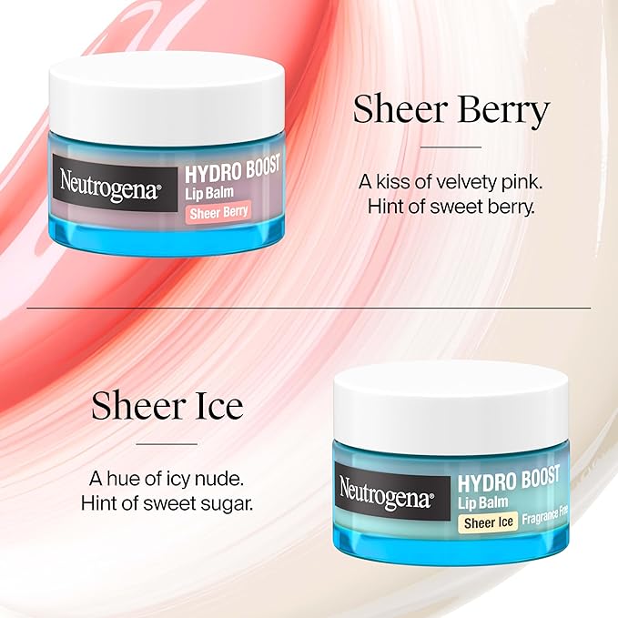 Neutrogena Hydro Boost Hyaluronic Acid Lip Balm,Nourishing Vitamin E Leaves Lips Feeling Hydrated,Sheer Pink Tinted Color with a Sweet Berry Flavor,Sheer Berry,0.5 oz,(Pack of 2)