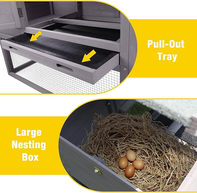 Aivituvin Chicken Coop for 2-4 Chickens with Wheels Outdoor Chicken House Mobile Large Poultry Cage Pull Out Tray No Leakage