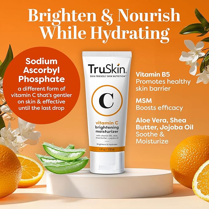 TruSkin Vitamin C Face Cream – Brightening & Hydrating Daily Moisturizer with Vitamin E, B5, Jojoba Oil & Green Tea – Smooth, Radiant-Looking Skin, 2 Fl Oz