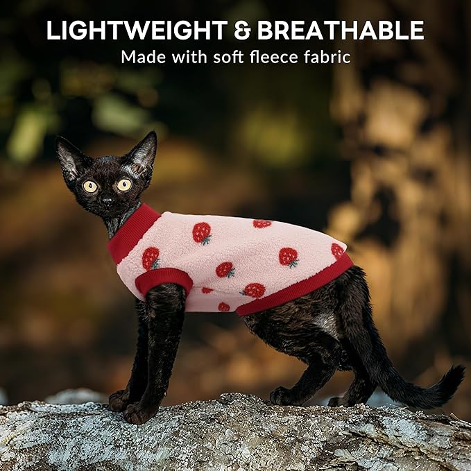 PUMYPOREITY Winter Warm Cat Sweater with Stretch Ribbed Collar & Cuffs, Snug & Secure Fit with Soft Plush Fleece, Easy-On Cat Sweatshirt for Indoor/Outdoor Use,Pink, M