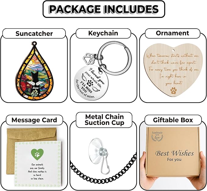 Personalized Angel Cat Memorial Suncatcher, Dog Cat Suncatcher Remembrance Gift, Engraved Pet Memorial Ornament, Pet Sympathy Keychain, Loss of Animal Sympathy Card, Rainbow Bridge Pet Loss Gift