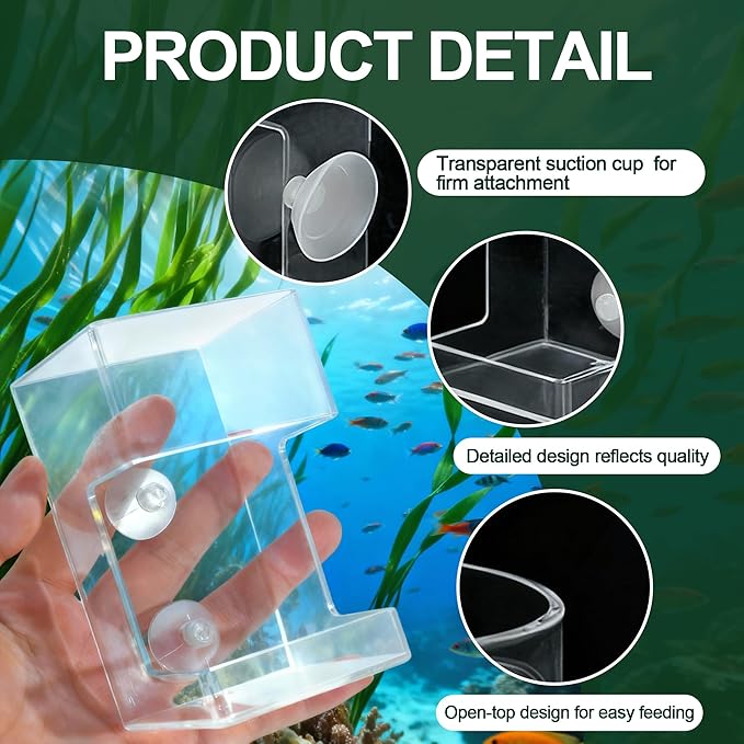 2-Pack Clear Acrylic Aquarium Feeding Stations – Dual Shaped Square & Cylinder Fish Food Dispensers with Suction Cups, Prevent Floating Food & Maintain Tank Clarity