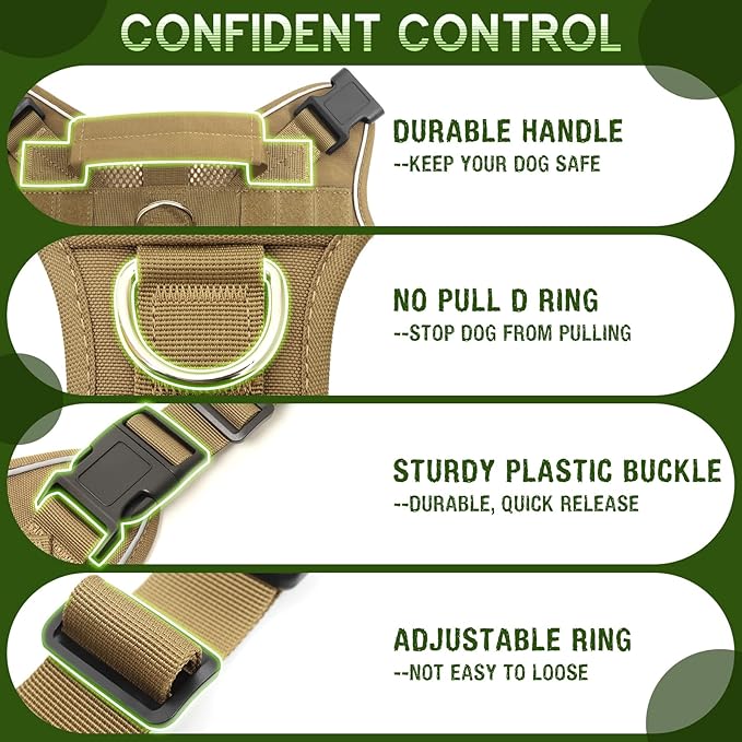 WINSEE Mesh Dog Harness with 10 Pet Patches for Medium Service Dog in Training, Breathable Tactical Molle Vest with Double Handle, Reflective Military Pet Vest for Walking Hiking