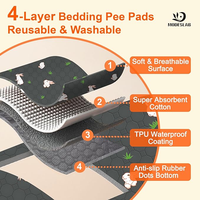 6-Pack Guinea Pig Cage Liner, 16in x 30in Fast Absorption Washable Bedding Pee Pads for Dogs Puppy Rabbit Small Animal Cage Mat, Leakproof & Non-Slip