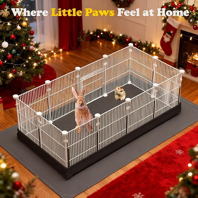 22 Panels Small Animal Playpen, Guinea Pig Cage with Doors & Waterproof Mat, Metal Wire Yard Fence for Rabbits, Hamsters, Chicken, Hedgehogs, Indoor Outdoor C&C Cage White