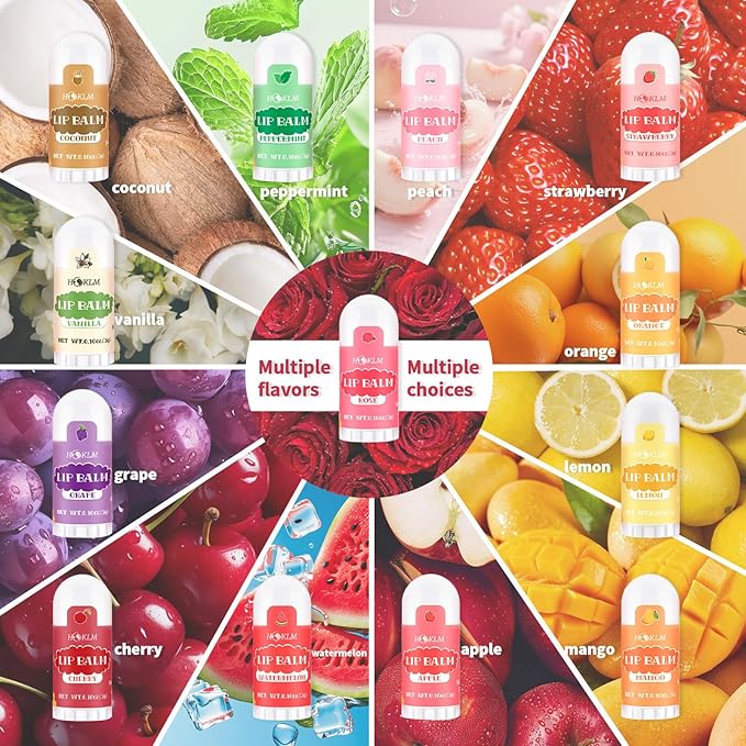 Mini Lip Balm 50 Pack, Natural Lip Balms with Vitamin E and Coconut Oil. Moisturizes for Dry Lips, Perfect for Christmas Gifts, Party Favors, Gift Bags and Small Gifts-13 Flavors