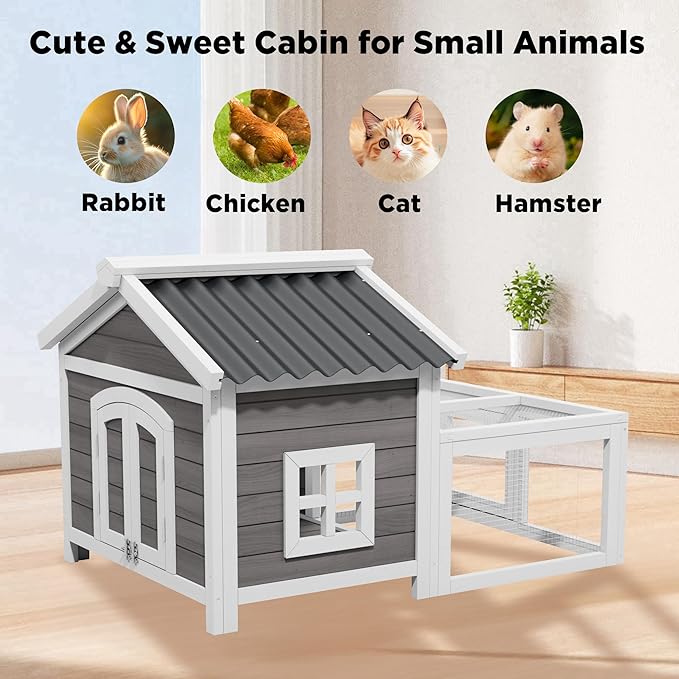 Chicken Coop Wooden Indoor and Outdoor,Hen House Poultry Pet Hutch with 2 Zone,Waterproof roof,Windows and Ventilation Door for Small Animals Habitat