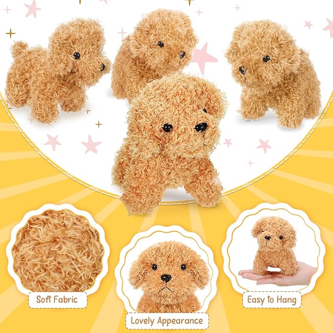 Sosation 100 Pcs 4.72 Inch Mini Puppy Stuffed Animal Adopt a Puppy Favors Small Push Dogs Bulk Valentines Party Gifts for Kids Birthday Easter Fillers Carnival Prize (Cute,Light Brown)
