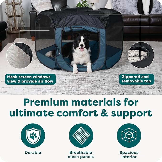 FurHaven Portable Pet Playpen for Dogs & Cats, Large Indoor Kitten Playpen with Mesh Sides, Foldable Dog Playpen for Small Dogs, Pop Up Travel Dog Pen, Large, Pet Crate with Mesh Sides, Sailor Blue