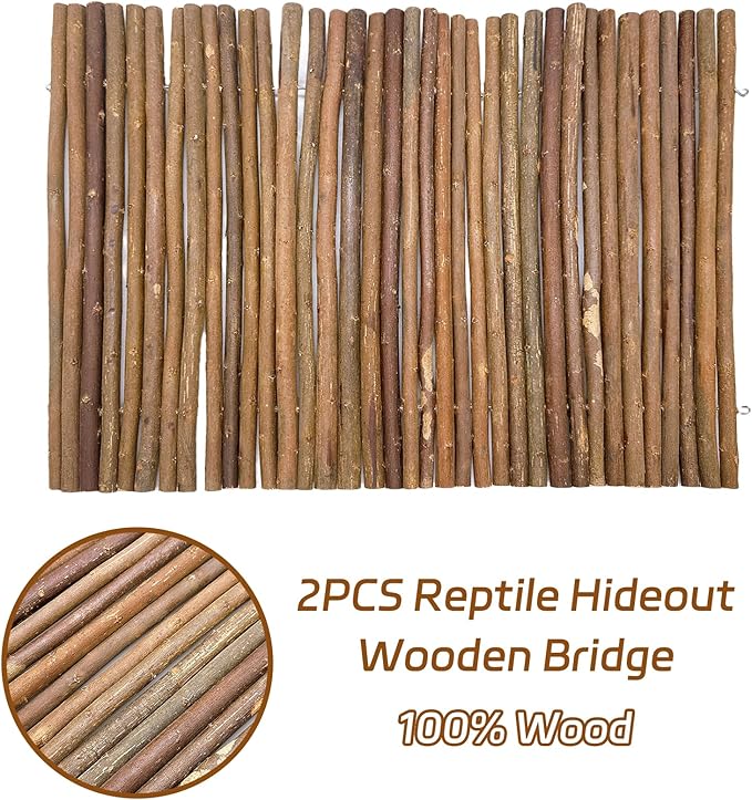 BNOSDM 12.99"x 18.89" Reptile Hideout Wooden Bridge Lizard Hide Caves Bearded Dragon Habitat Accessories for Gecko Snake Frog Chameleon Iguana Tortoise