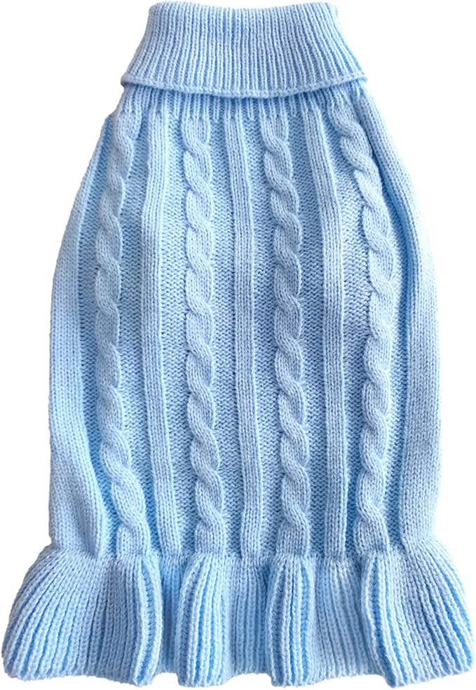 CHBORCHICEN Small Dog Sweaters Knitted Pet Cat Warm Dog Sweatshirt Winter Clothes Kitten Puppy Sweater (M, Dress-Light Blue)