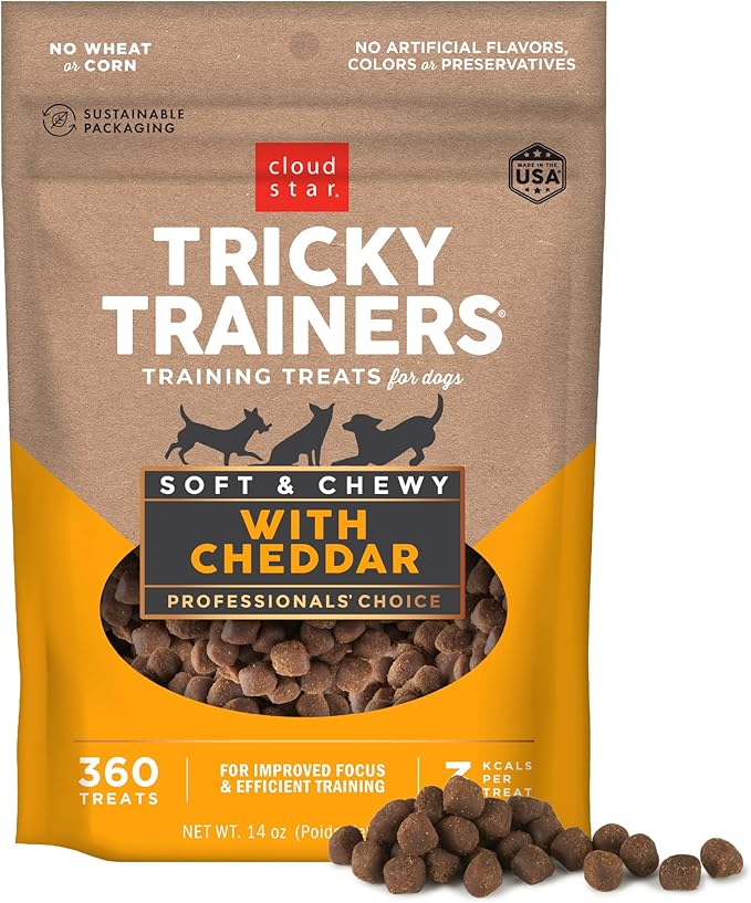 Cloud Star Tricky Trainers Soft & Chewy Dog Training Treats 14 oz. Bag, Cheddar Flavor, Low Calorie Behavior Aid with 360 treats