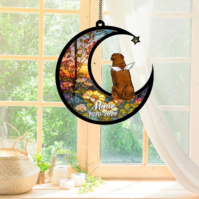 Personalized Dogue de Bordeaux Sun Catcher, Dog Memorial Gifts, Custom Dogue de Bordeaux with Wings Ornament Christmas Tree, Loss of Dog Sympathy Gift Memorial Suncatchers